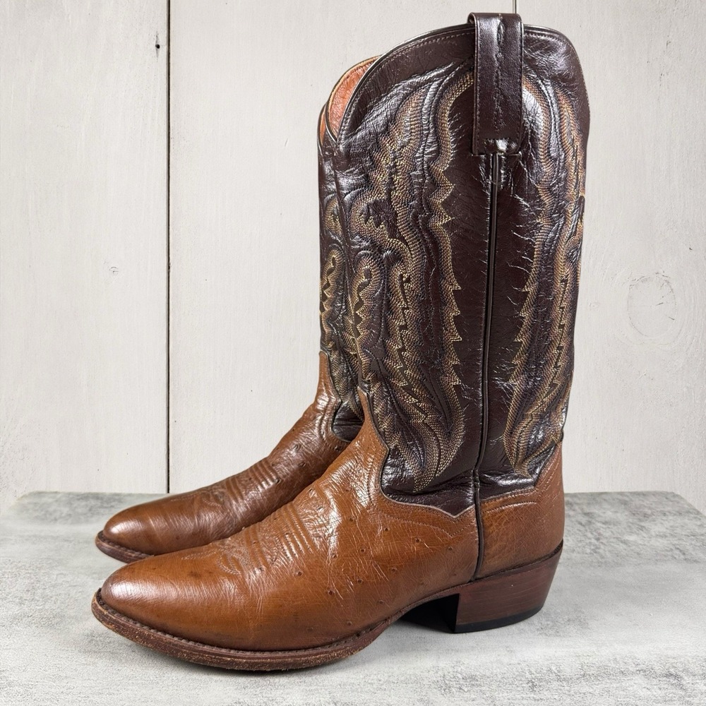 Vintage Dan Post Semi Quill Ostrich Cowboy Boots Mens Size 9.5 D